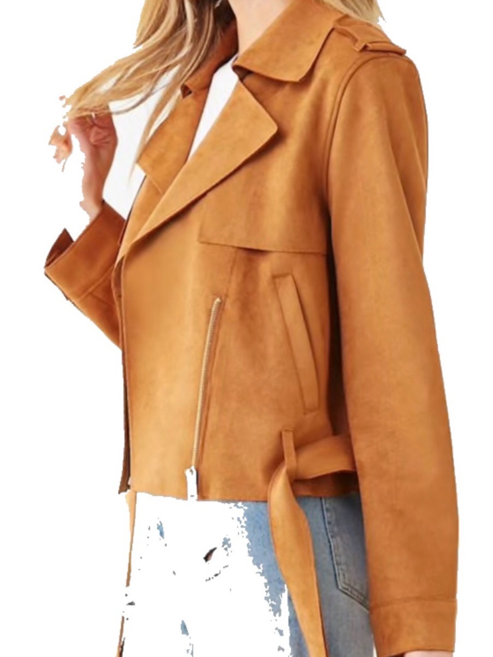 Forever 21 Camel Faux Suede Moto Jacket